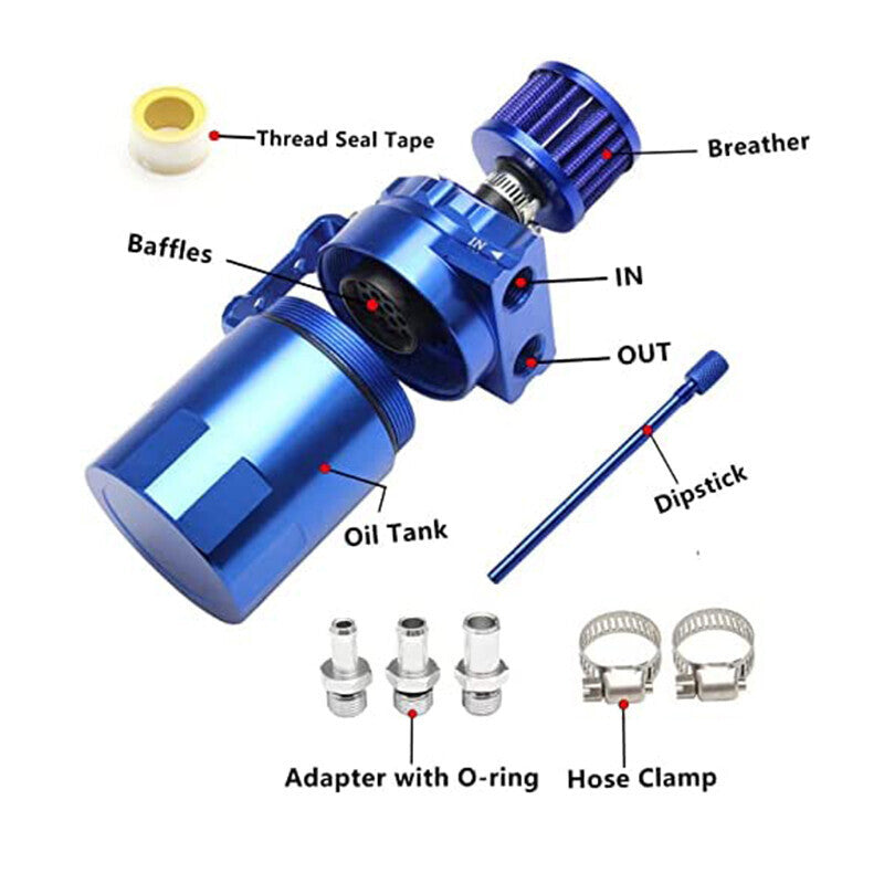 DURAFORCE Blue Oil Catch Can Kit Reservoir Baffled Tank with Breather Filter Universal Alu