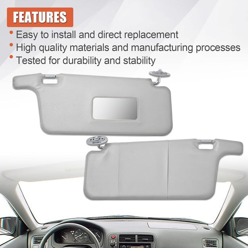 DURAFORCE 2X Interior Sun Visor Gray For 1996 1997 1998 1999-2001 Honda Civic LHD Sunvisor