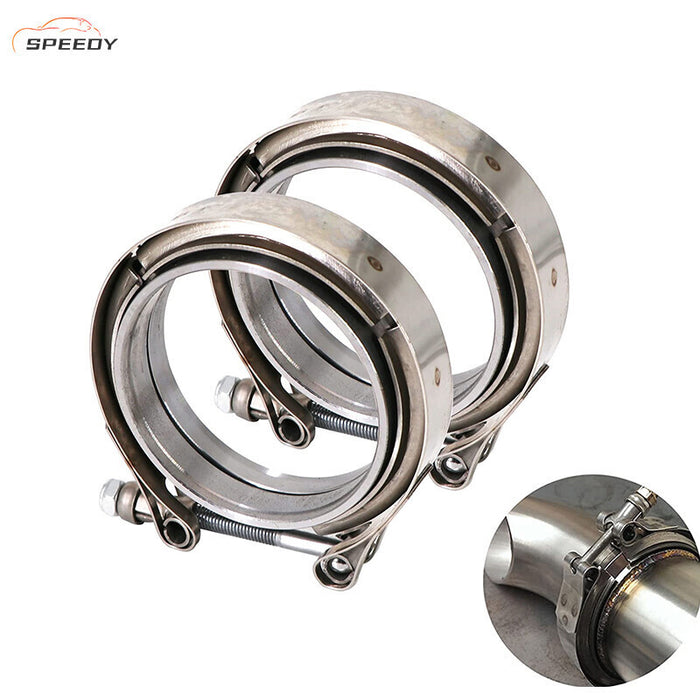 DURAFORCE 2 PCS 3.5" V-Band Flange & Clamp Kit Fit for Turbo Ex Pipes Stainless Steel