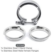 DURAFORCE 2 PCS 3.5" V-Band Flange & Clamp Kit Fit for Turbo Ex Pipes Stainless Steel