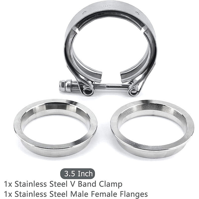 DURAFORCE 2 PCS 3.5" V-Band Flange & Clamp Kit Fit for Turbo Ex Pipes Stainless Steel