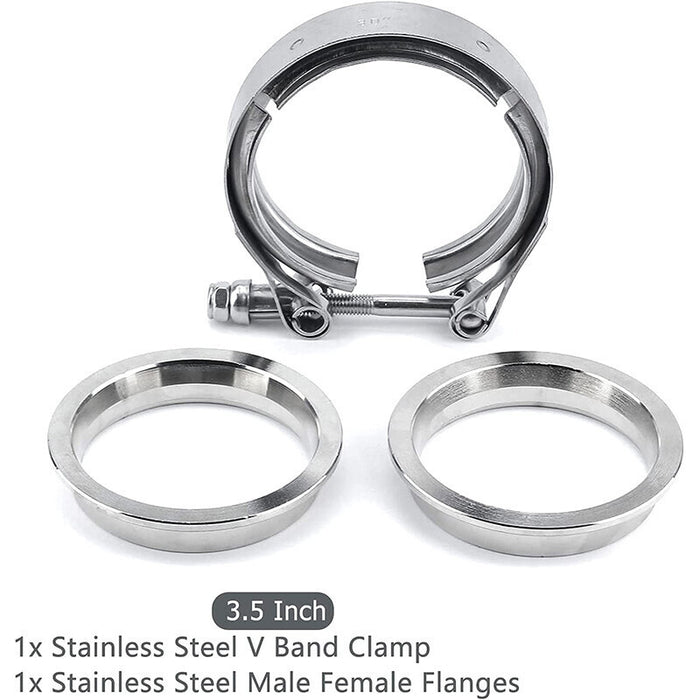DURAFORCE 2 PCS 3.5" V-Band Flange & Clamp Kit Fit for Turbo Ex Pipes Stainless Steel