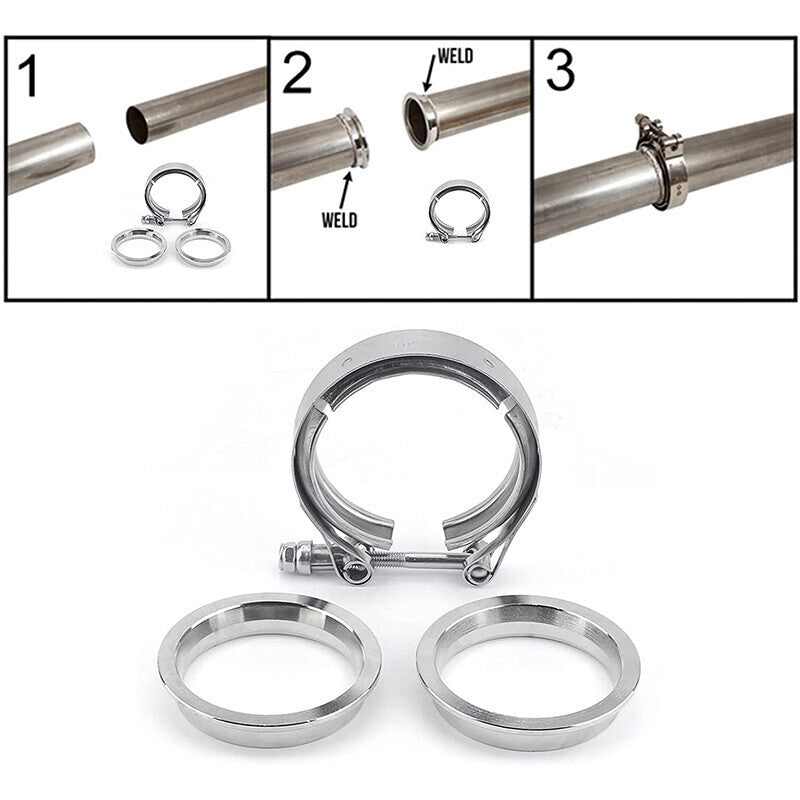 DURAFORCE 2 PCS 3.5" V-Band Flange & Clamp Kit Fit for Turbo Ex Pipes Stainless Steel