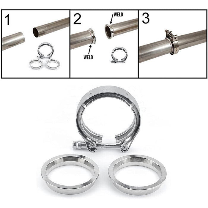 DURAFORCE 2 PCS 3.5" V-Band Flange & Clamp Kit Fit for Turbo Ex Pipes Stainless Steel