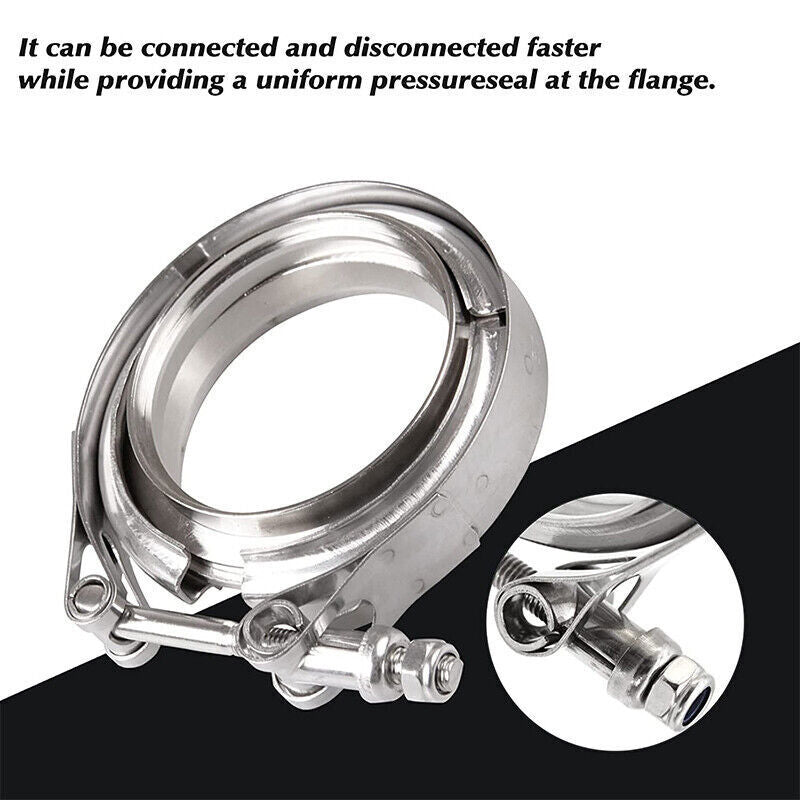 DURAFORCE 2 PCS 3.5" V-Band Flange & Clamp Kit Fit for Turbo Ex Pipes Stainless Steel