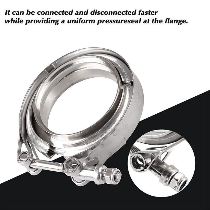 DURAFORCE 2 PCS 3.5" V-Band Flange & Clamp Kit Fit for Turbo Ex Pipes Stainless Steel