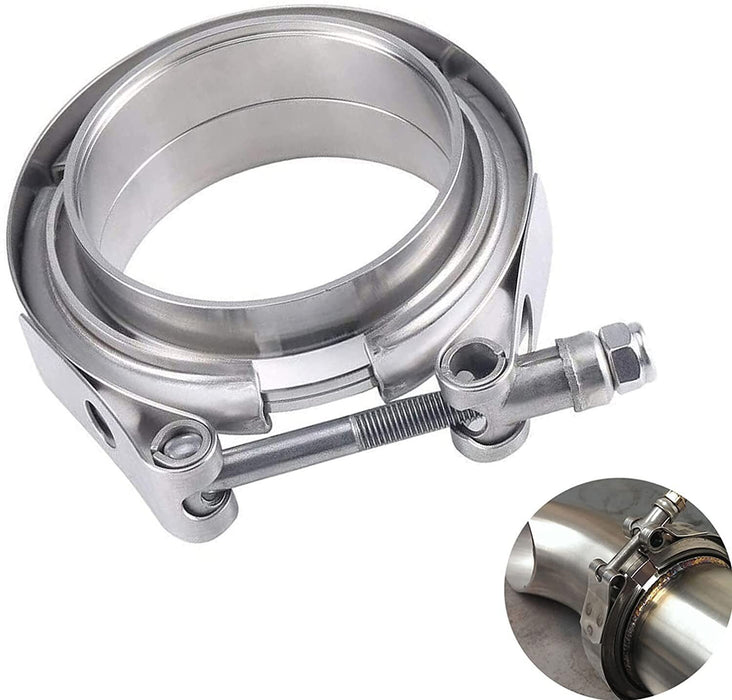 DURAFORCE 2 PCS 3.5" V-Band Flange & Clamp Kit Fit for Turbo Ex Pipes Stainless Steel
