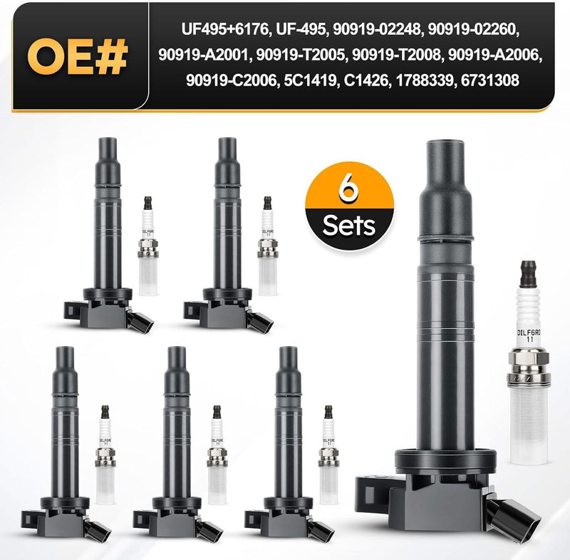 DURAFORCE Set of 6 Ignition Coil Pack and Spark Plugs For Toyota Tacoma 4Runner 4.0L UF495