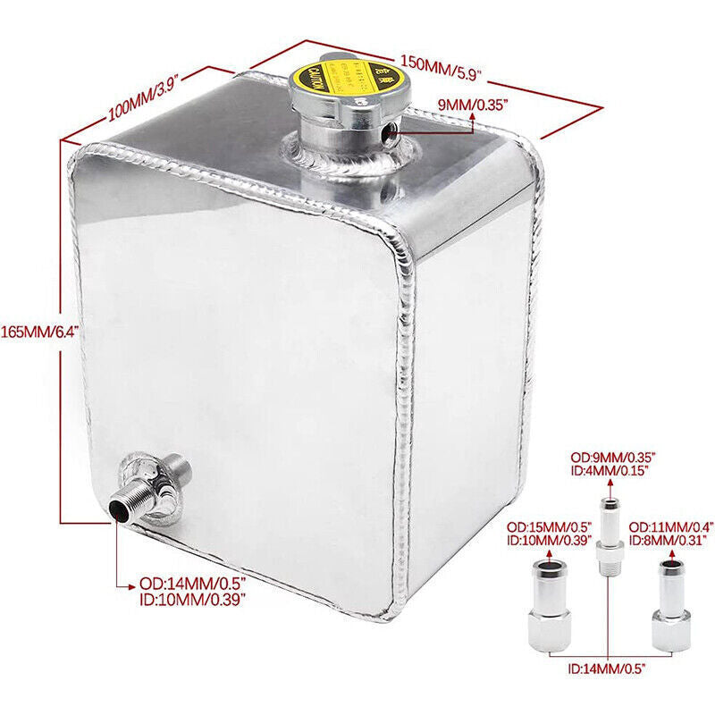 DURAFORCE Aluminum Water Coolant Radiator Universal 2.5L Overflow Reservior Tank+ Cap