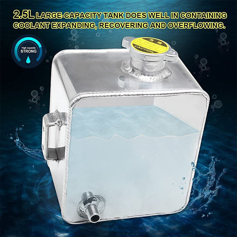 DURAFORCE Aluminum Water Coolant Radiator Universal 2.5L Overflow Reservior Tank+ Cap
