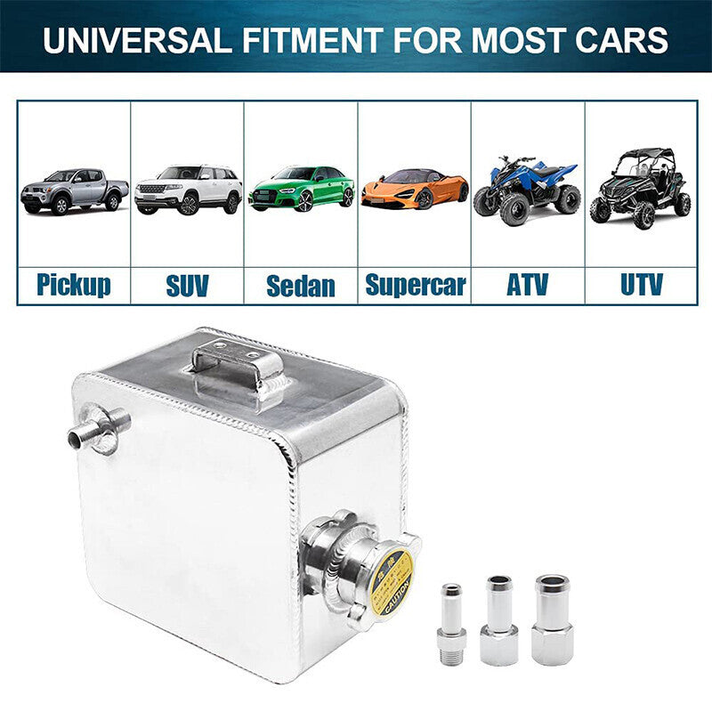 DURAFORCE Aluminum Water Coolant Radiator Universal 2.5L Overflow Reservior Tank+ Cap