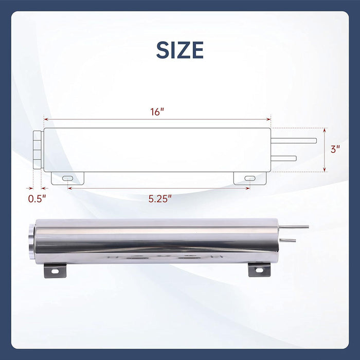 DURAFORCE 3" X 16" 50OZ Polished Stainless Steel Radiator Over Flow Puke Tank Catch Can