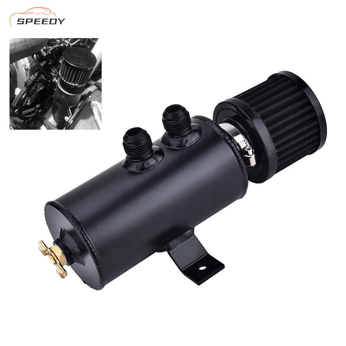 DURAFORCE 750ml 10AN Oil Catch Can Reservoir Tank & Breather Filter Baffled Aluminum Black