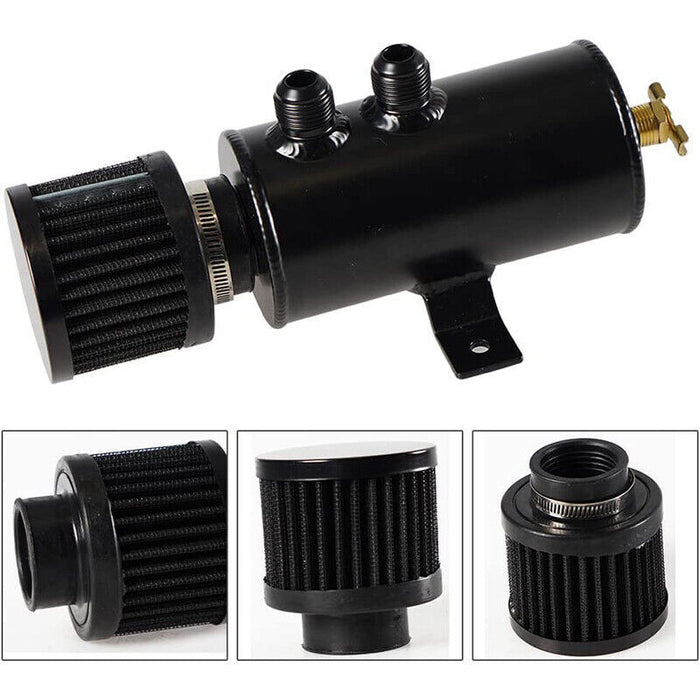 DURAFORCE 750ml 10AN Oil Catch Can Reservoir Tank & Breather Filter Baffled Aluminum Black