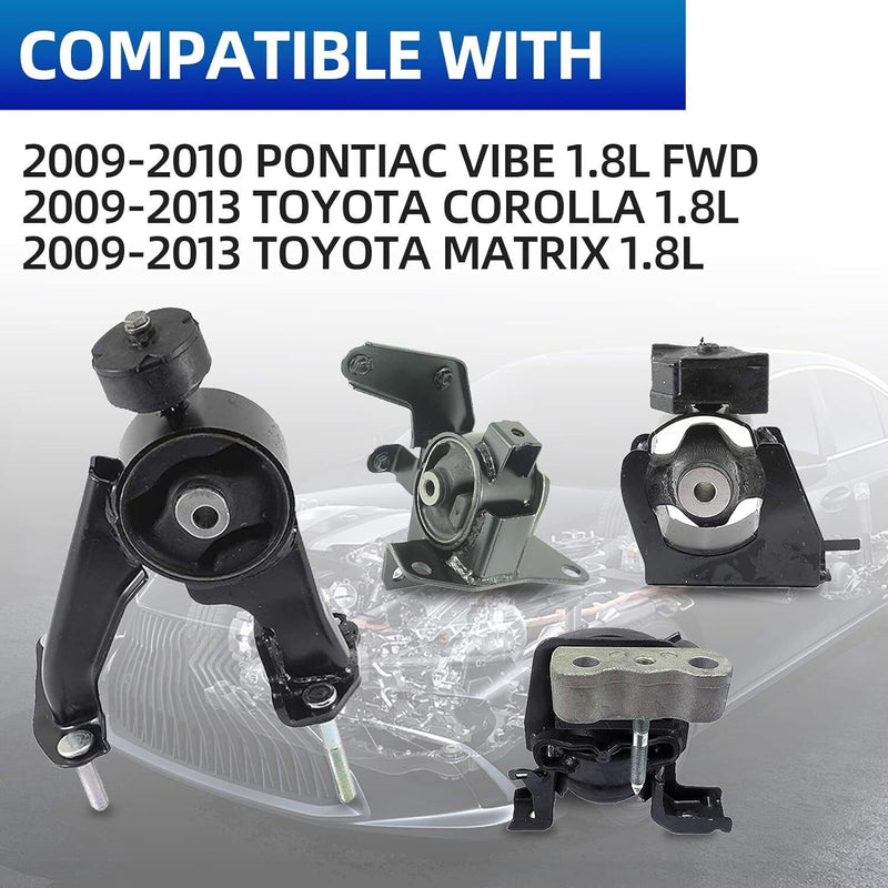 DURAFORCE FOR 09-13 TOYOTA COROLLA 1.8L SET OF 4PCS ENGINE MOTOR & AUTO TRANSMISSION MOUNT