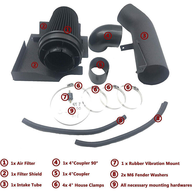 DURAFORCE 4" Inch Cold Air Intake Kit +Heat Shield for 99-06 GMC/Chevy V8 4.8L/5.3L Black