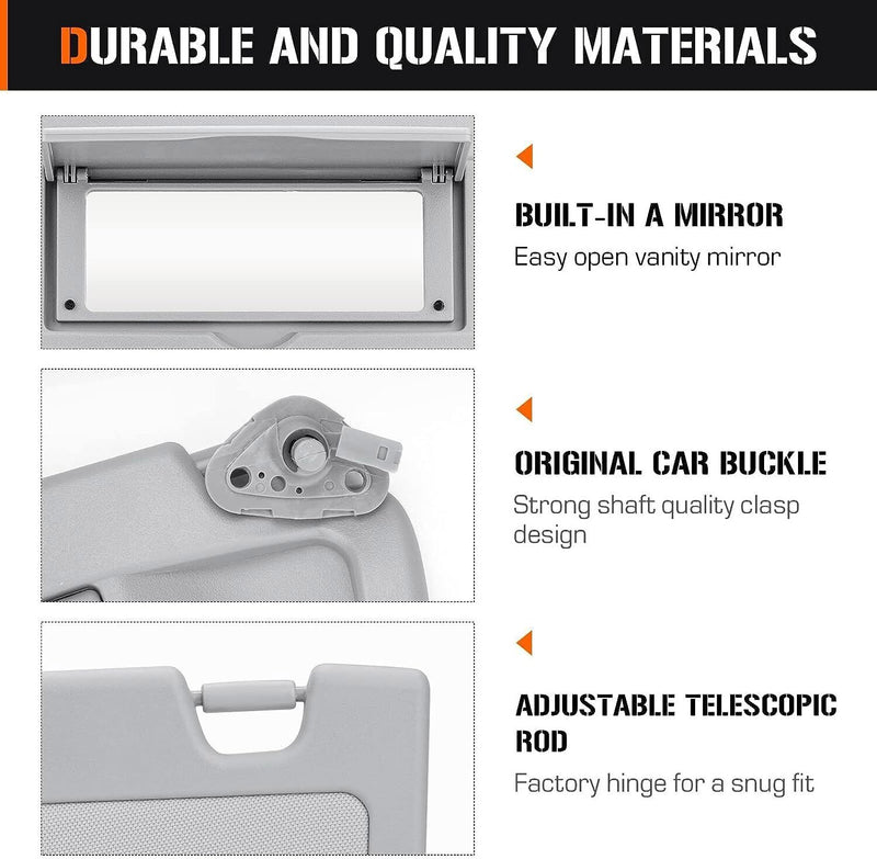 DURAFORCE Passenger Right Gray Sun Visor For 2006-2011 Honda Civic 83230-SNA-A01ZA