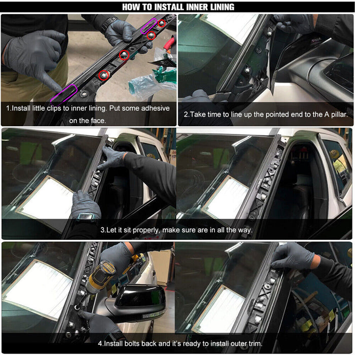 DURAFORCE 2 Pair Passenger Driver Windshield A-Pillar Molding Trim for 11-19 Ford Explorer