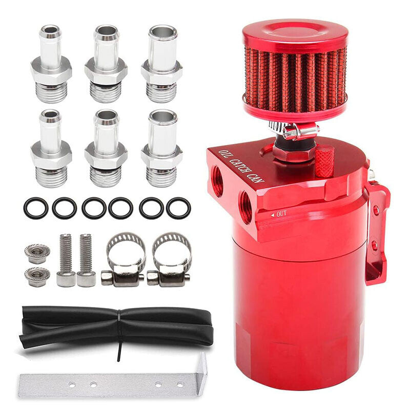 DURAFORCE Universal Car Oil Catch Can Kit Reservoir Baffled Tank with Breather Filter Red