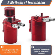 DURAFORCE Universal Car Oil Catch Can Kit Reservoir Baffled Tank with Breather Filter Red
