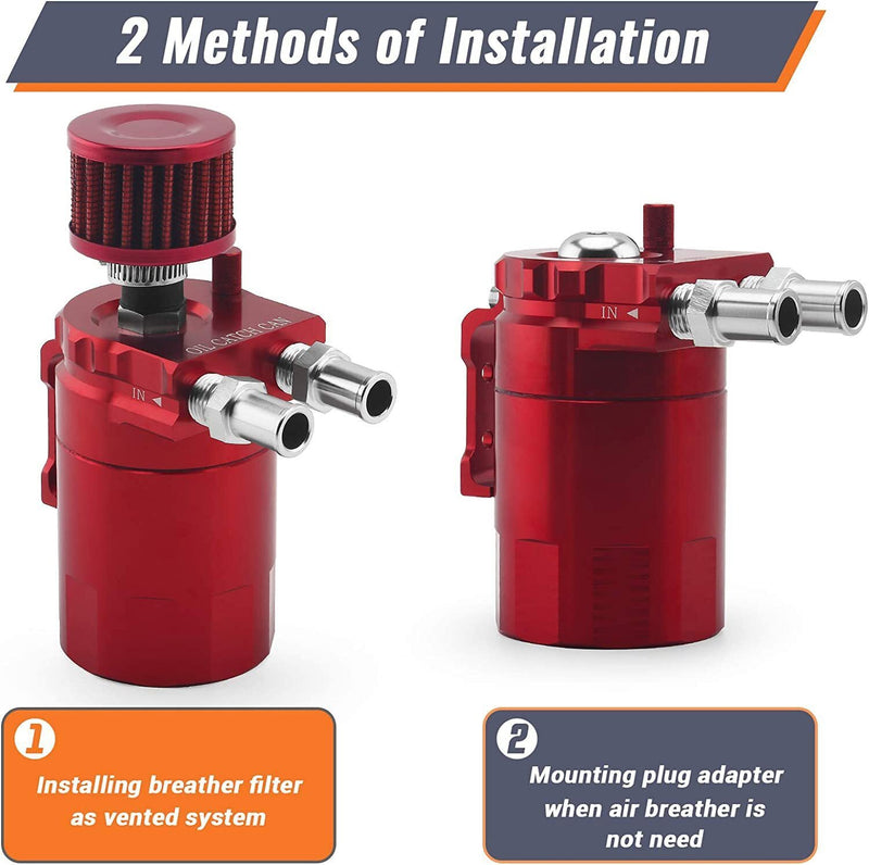 DURAFORCE Universal Car Oil Catch Can Kit Reservoir Baffled Tank with Breather Filter Red
