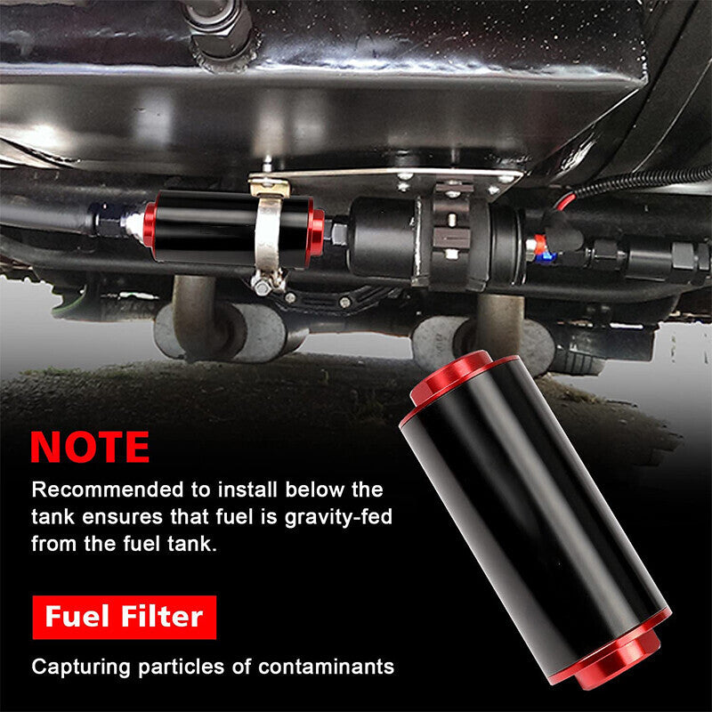 DURAFORCE Black&Red 30 Micron Inline Fuel Filter Cleanable With 6AN 8AN 10AN Fitting
