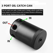 DURAFORCE Universal Car Racing Baffled 3-Port Oil Catch Can Tank Air-Oil Separator Black