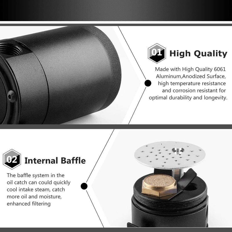 DURAFORCE Universal Car Racing Baffled 3-Port Oil Catch Can Tank Air-Oil Separator Black