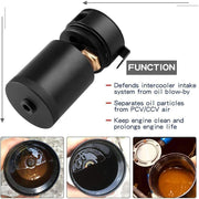 DURAFORCE Universal Car Racing Baffled 3-Port Oil Catch Can Tank Air-Oil Separator Black