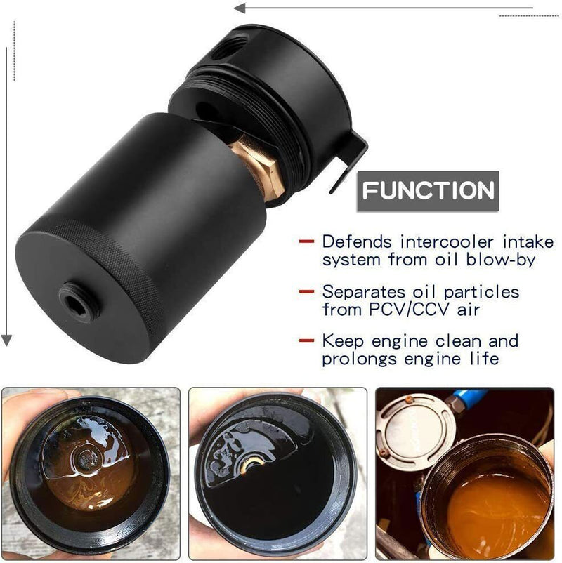 DURAFORCE Universal Car Racing Baffled 3-Port Oil Catch Can Tank Air-Oil Separator Black