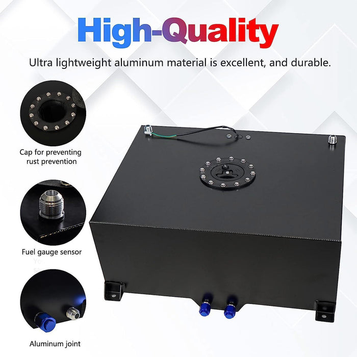 DURAFORCE 20 Gallon/80L Fuel Cell Gas Tank Black Aluminum w Level Sender& Cap Fuel Line