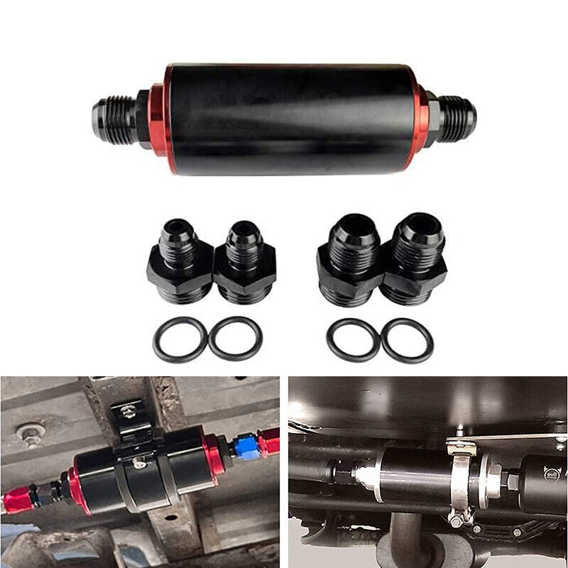DURAFORCE High Flow Inline Fuel Filter 100 Micron Cleanable 6AN 8AN 10AN Adapter Universal