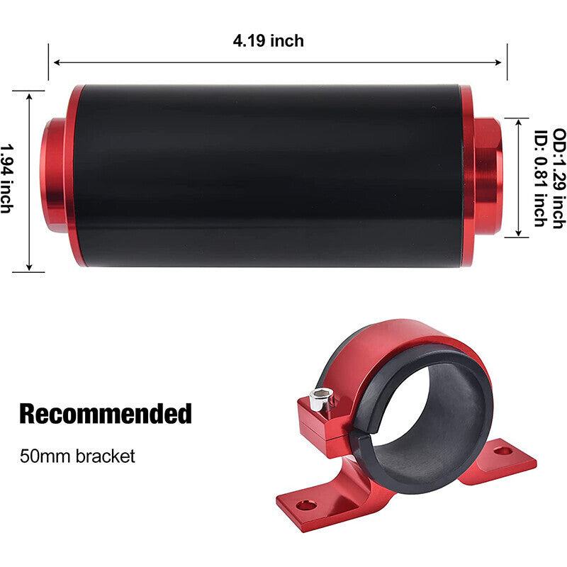 DURAFORCE High Flow Inline Fuel Filter 100 Micron Cleanable 6AN 8AN 10AN Adapter Universal