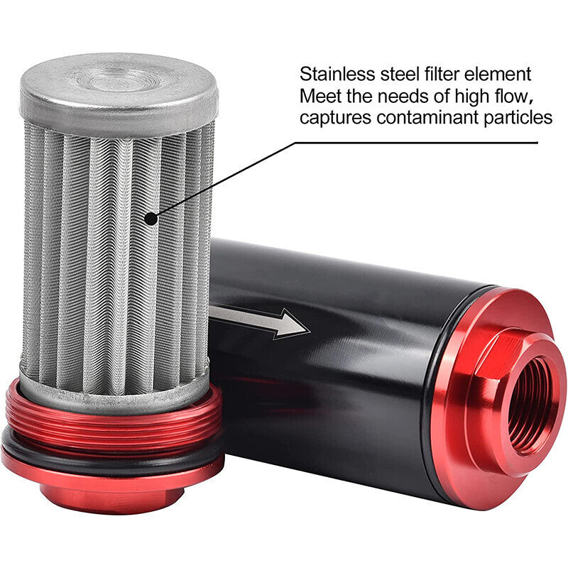 DURAFORCE High Flow Inline Fuel Filter 100 Micron Cleanable 6AN 8AN 10AN Adapter Universal
