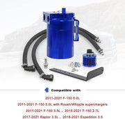 DURAFORCE Oil Catch Can Kit Blue Tank for 11-21 Ford F150 5.0L Raptor 2.7L 3.5L Ecoboost