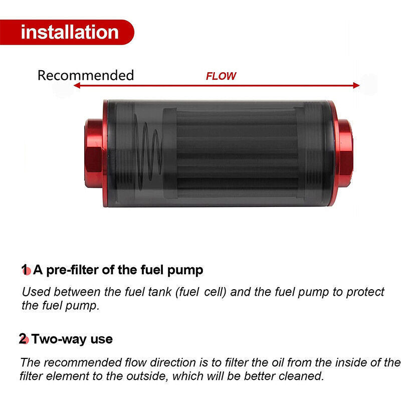 DURAFORCE High Flow Inline Fuel Filter 30 Micron Cleanable with AN6 AN8 AN10 Adapter