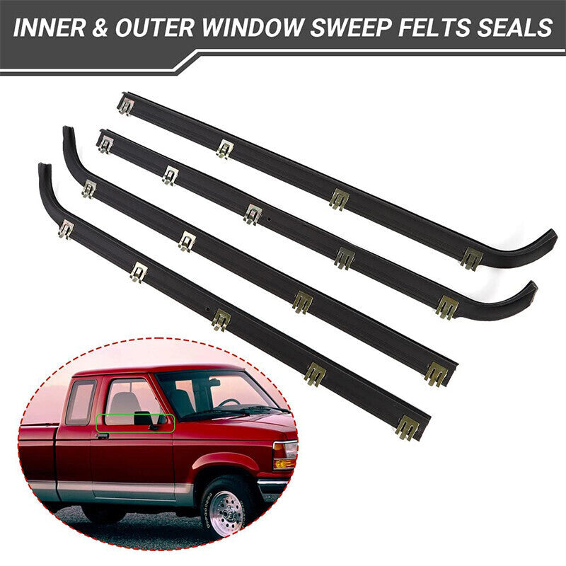 DURAFORCE FIT FOR 1987-1997 FORD F150 F250 F350 DOOR WINDOW SEAL BELT WEATHERSTRIP 4 PCS