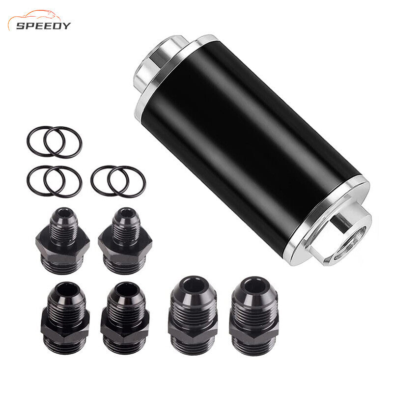 DURAFORCE 100 Micron Fuel Filter Inline 6AN 8AN Universal High Flow Billet Aluminium Black