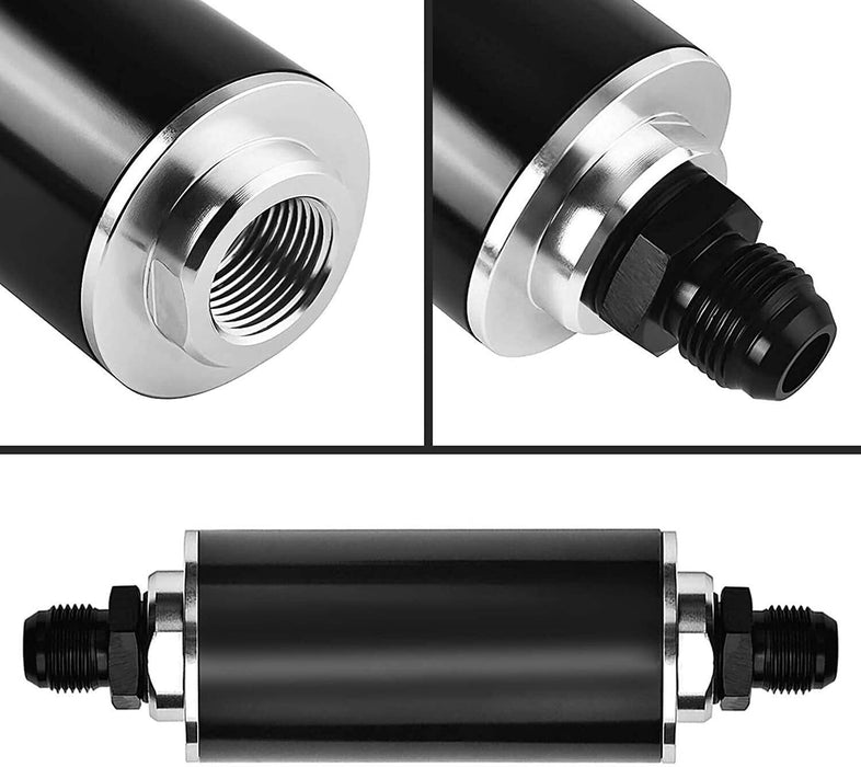 DURAFORCE 100 Micron Fuel Filter Inline 6AN 8AN Universal High Flow Billet Aluminium Black