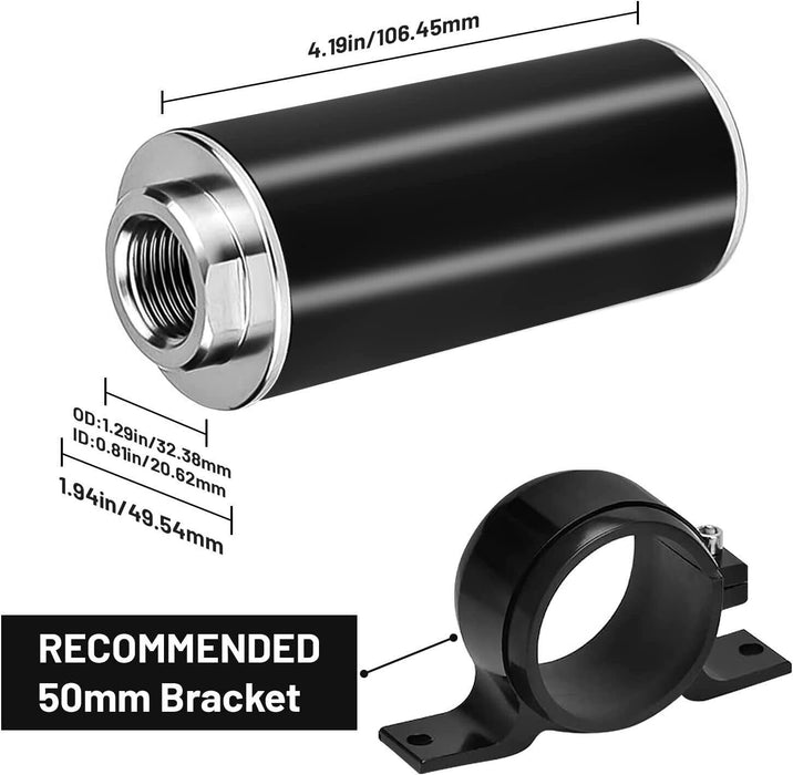 DURAFORCE 100 Micron Fuel Filter Inline 6AN 8AN Universal High Flow Billet Aluminium Black