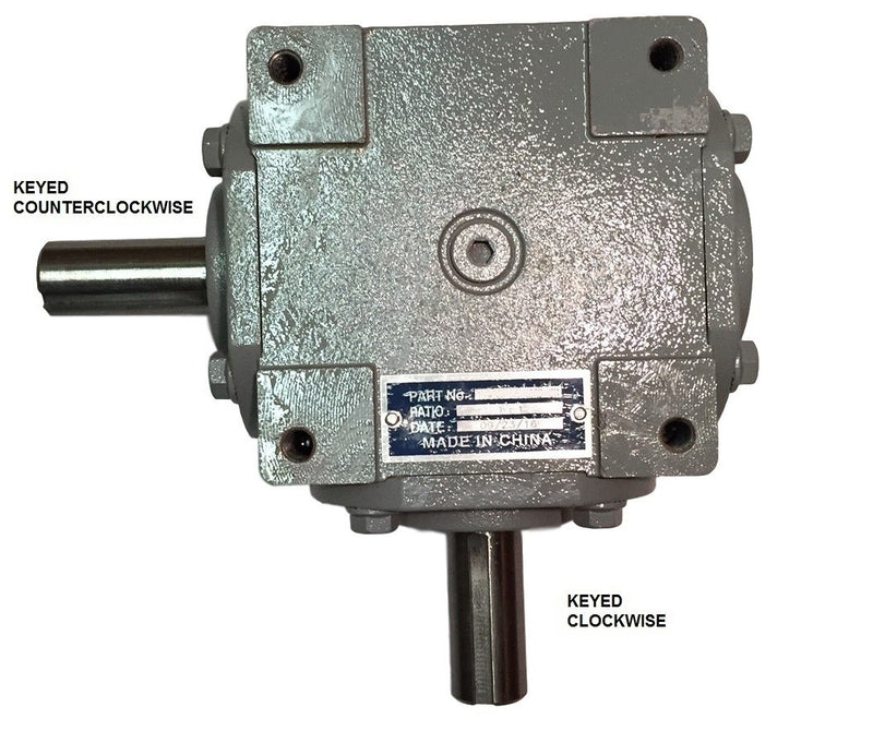 DURAFORCE 40 HP Right Angle Bevel Gearbox with 2 Keyed Shafts CW/CCW 1:1