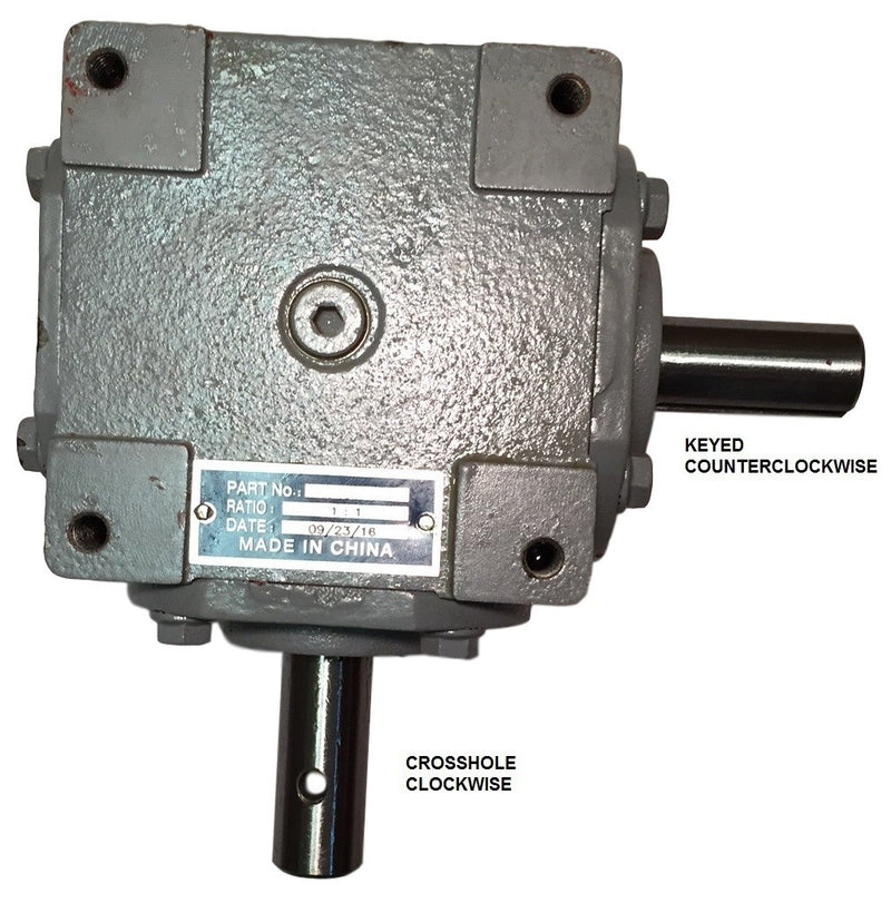 DURAFORCE 40 HP Right Angle Bevel Gearbox w/Crosshole & Keyed Shaft CW/CCW 1:1