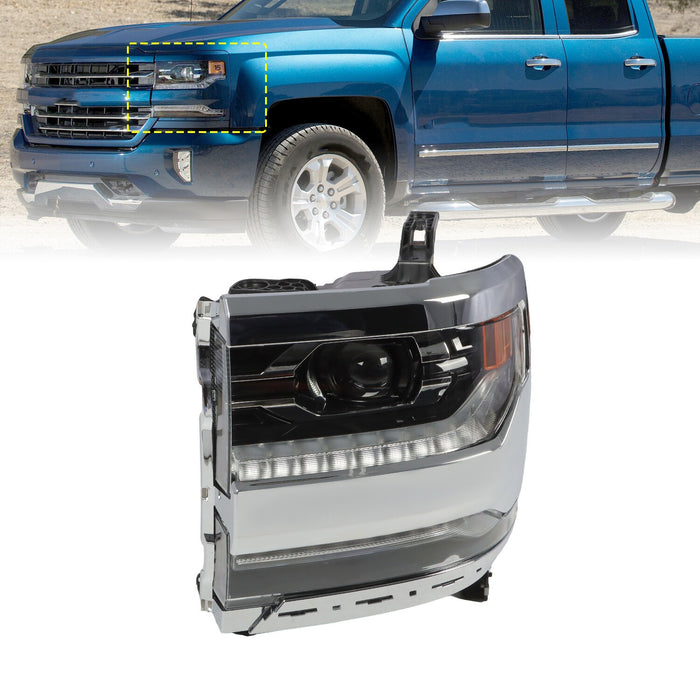 DURAFORCE 2016-18 Chevy Silverado 1500 Left Chrome DRL Projector Full LED Headlight