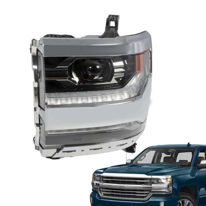 DURAFORCE 2016-18 Chevy Silverado 1500 Left Chrome DRL Projector Full LED Headlight