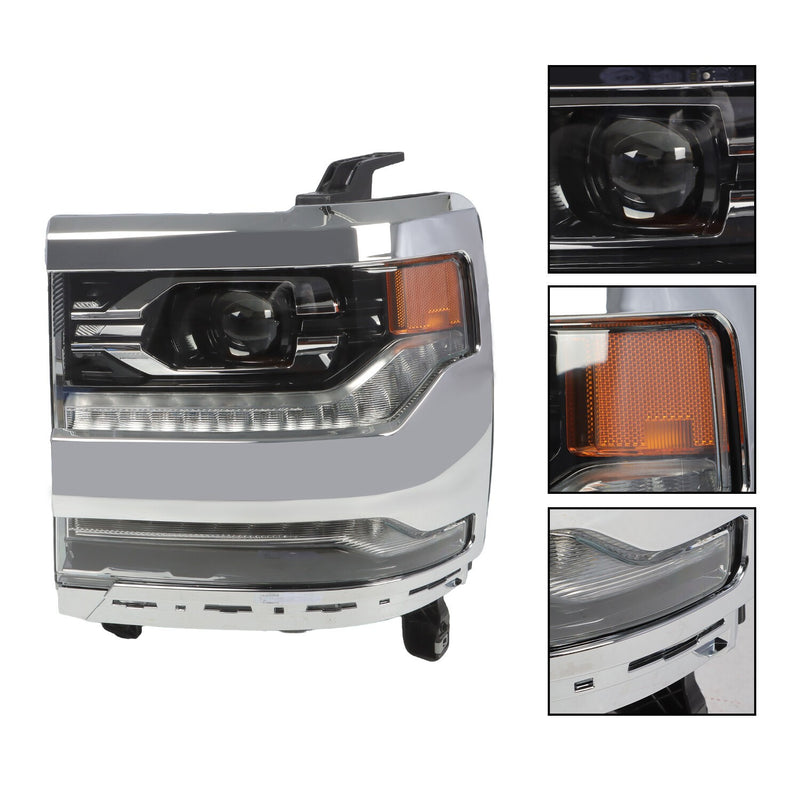 DURAFORCE 2016-18 Chevy Silverado 1500 Left Chrome DRL Projector Full LED Headlight