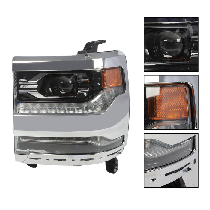 DURAFORCE 2016-18 Chevy Silverado 1500 Left Chrome DRL Projector Full LED Headlight