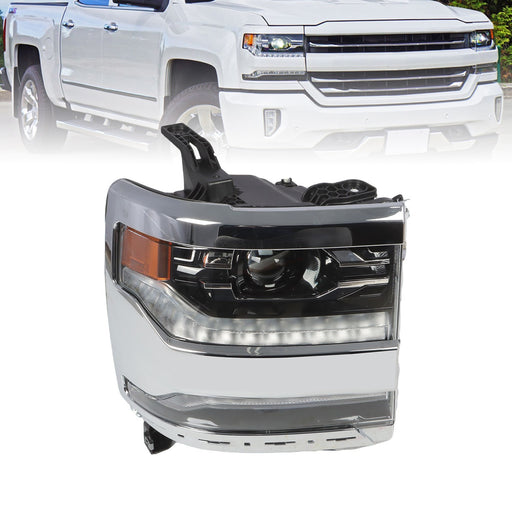 DURAFORCE 2016-18 Chevy Silverado 1500 Right Chrome DRL Projector Full LED Headlight