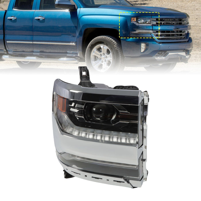 DURAFORCE 2016-18 Chevy Silverado 1500 Right Chrome DRL Projector Full LED Headlight