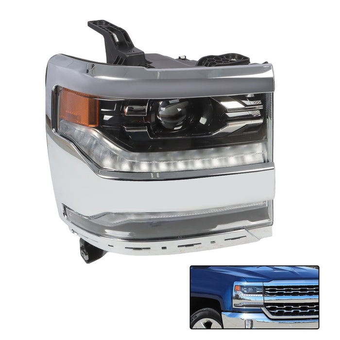 DURAFORCE 2016-18 Chevy Silverado 1500 Right Chrome DRL Projector Full LED Headlight