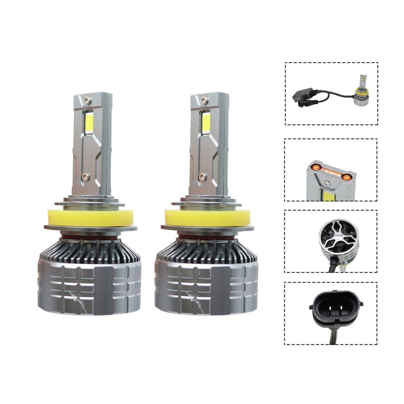 DURAFORCE H11 LED Headlight Kit 6000K White High Low Beam Bulbs 2-Sides